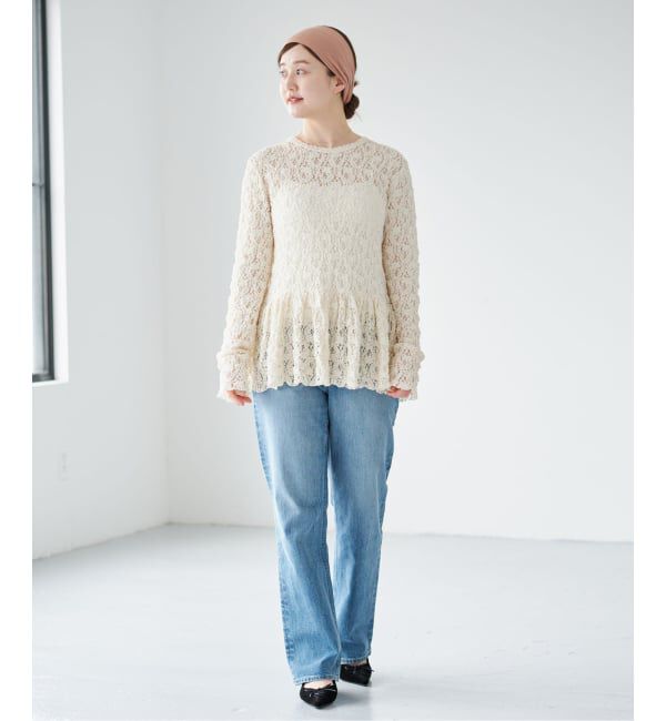 IENA「《WEB限定/追加予約》Flowerストレッチレース ペプラムプルオーバー」|Tシャツ・カットソー|