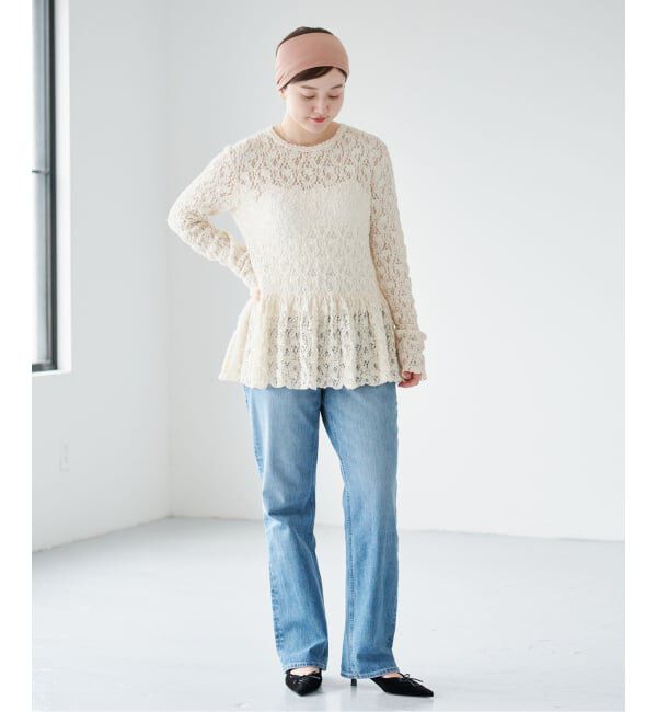 IENA「《WEB限定/追加予約》Flowerストレッチレース ペプラムプルオーバー」|Tシャツ・カットソー|
