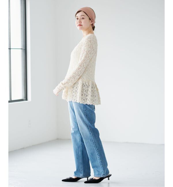 IENA「《WEB限定/追加予約》Flowerストレッチレース ペプラムプルオーバー」|Tシャツ・カットソー|