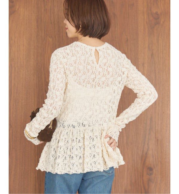 IENA「《WEB限定/追加予約》Flowerストレッチレース ペプラムプルオーバー」|Tシャツ・カットソー|