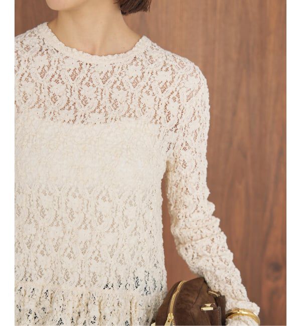 IENA「《WEB限定/追加予約》Flowerストレッチレース ペプラムプルオーバー」|Tシャツ・カットソー|
