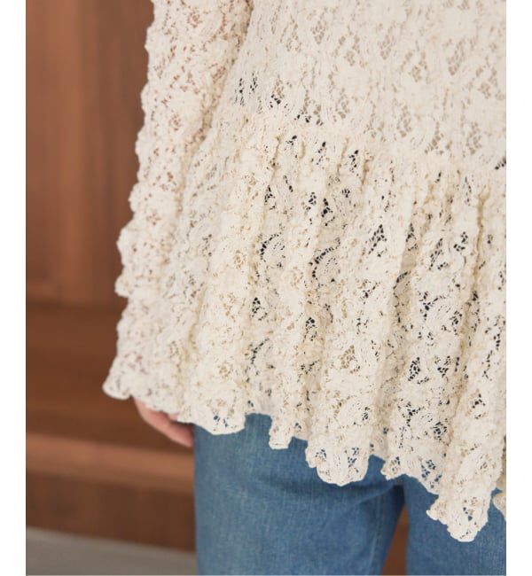IENA「《WEB限定/追加予約》Flowerストレッチレース ペプラムプルオーバー」|Tシャツ・カットソー|