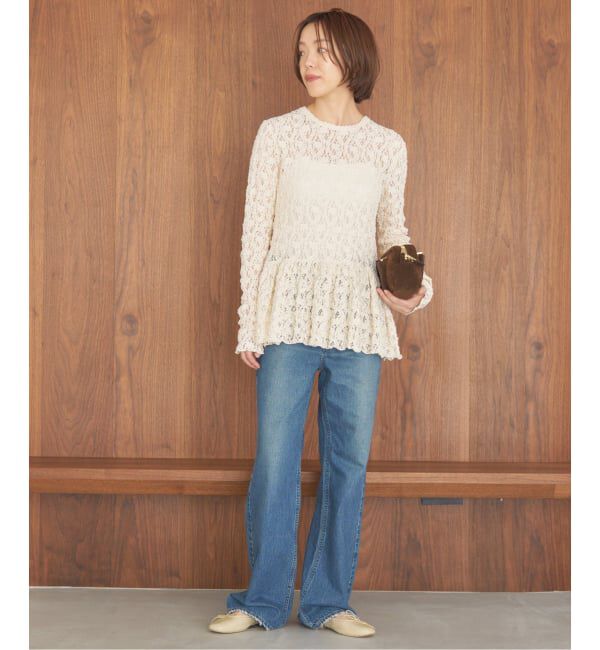 IENA「《WEB限定/追加予約》Flowerストレッチレース ペプラムプルオーバー」|Tシャツ・カットソー|