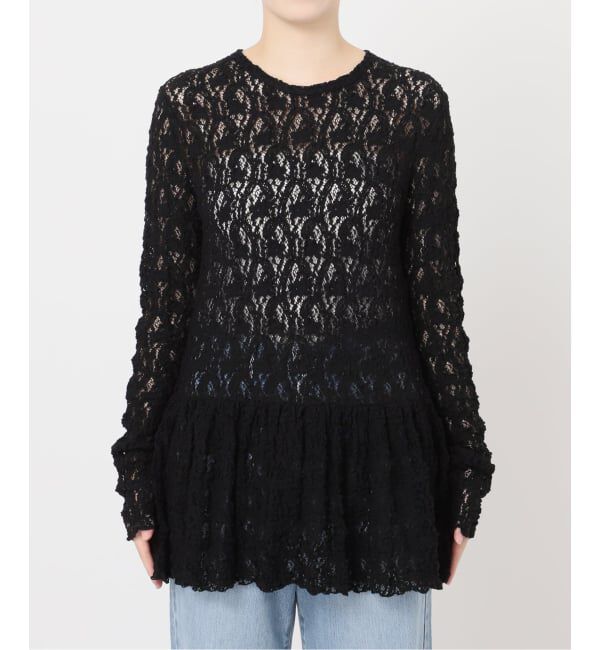 IENA「《WEB限定/追加予約》Flowerストレッチレース ペプラムプルオーバー」|Tシャツ・カットソー|