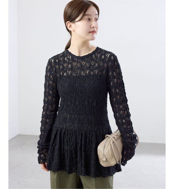 IENA「《WEB限定/追加予約》Flowerストレッチレース ペプラムプルオーバー」|Tシャツ・カットソー|
