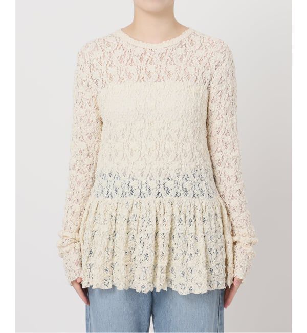 IENA「《WEB限定/追加予約》Flowerストレッチレース ペプラムプルオーバー」|Tシャツ・カットソー|