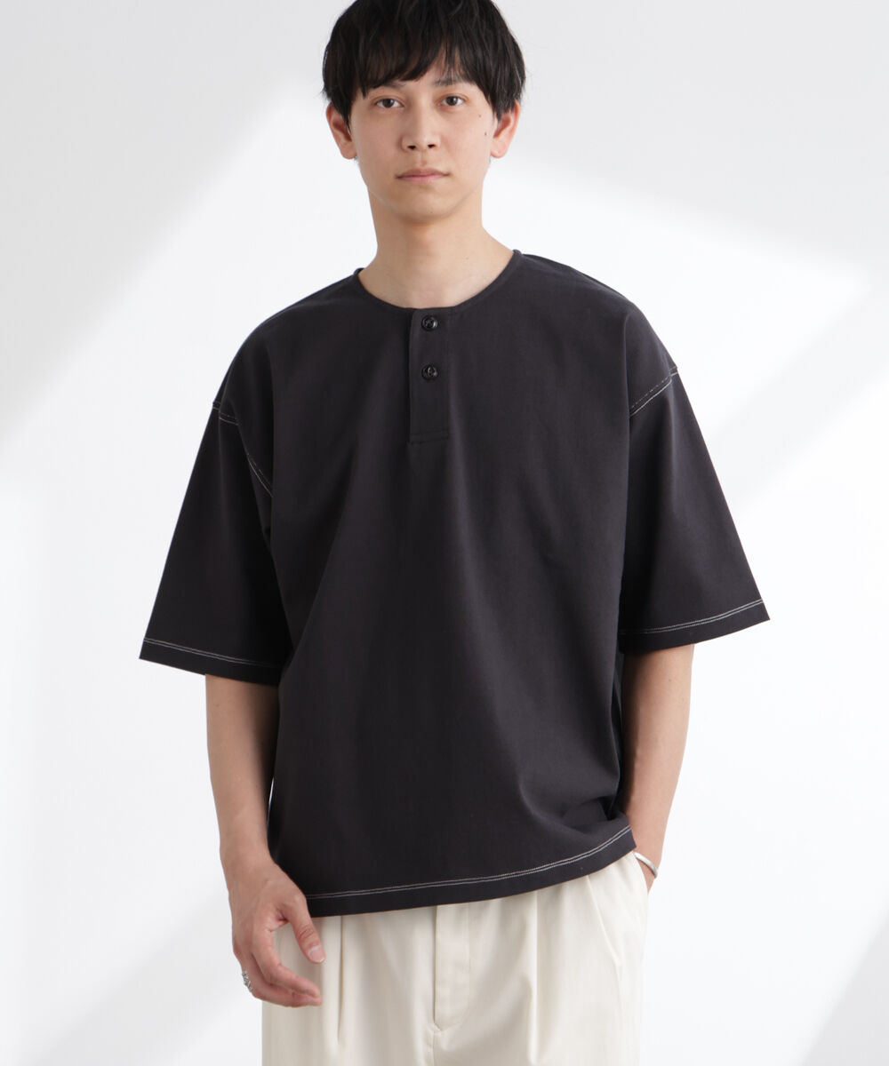 nano･universe「ヘビーオンスワイドヘンリーネックTシャツ 半袖」|Tシャツ・カットソー|
