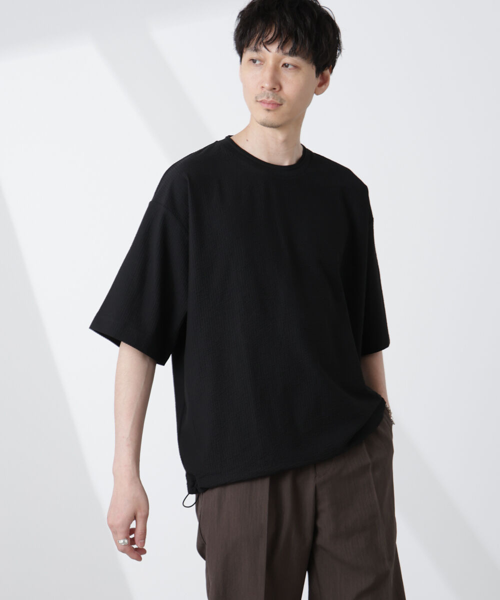 NANO universe「シルケットサッカーワイドTシャツ 半袖」|Tシャツ・カットソー|ブラック