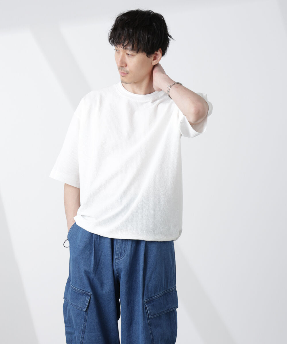NANO universe「シルケットサッカーワイドTシャツ 半袖」|Tシャツ・カットソー|ホワイト