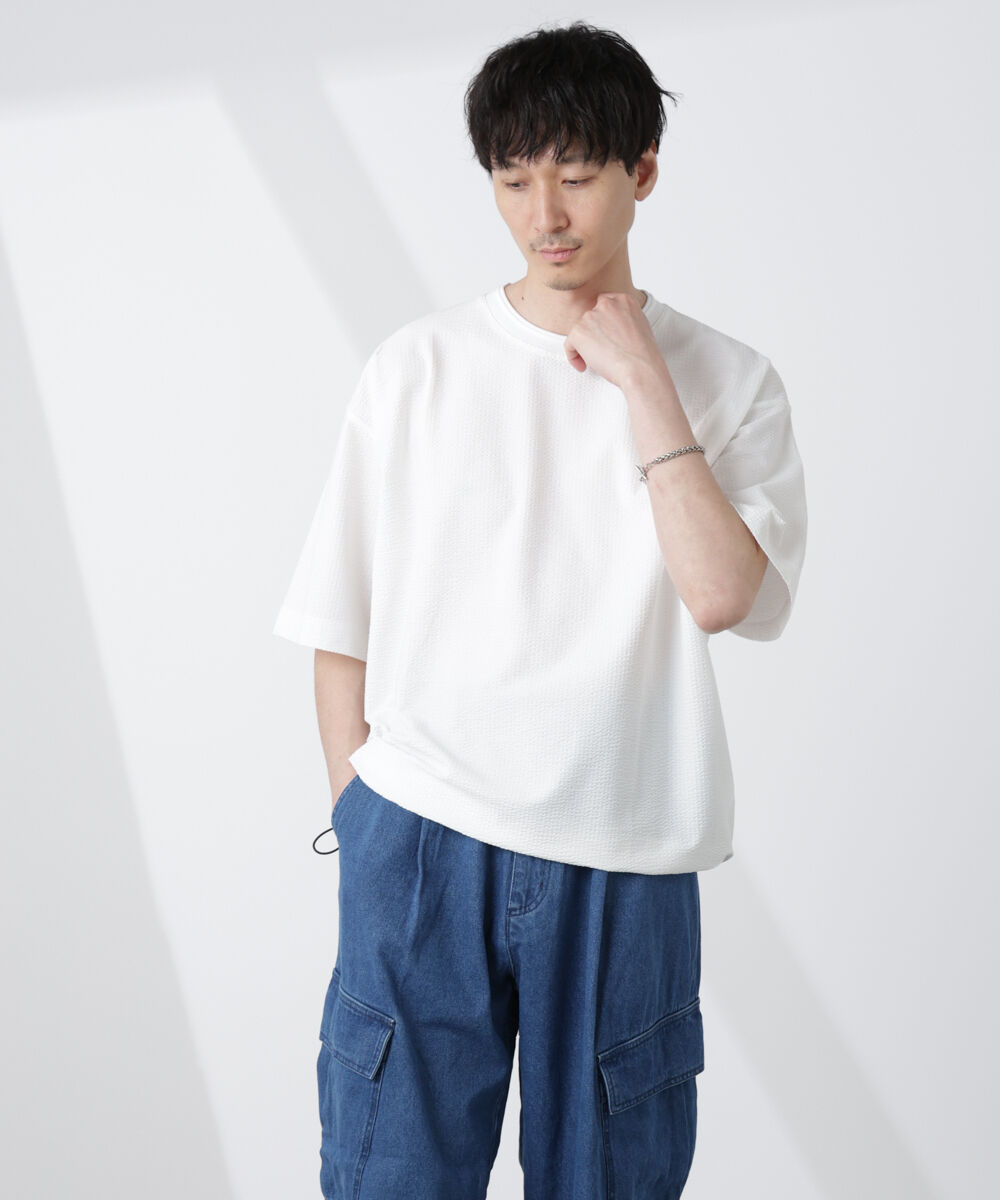 NANO universe「シルケットサッカーワイドTシャツ 半袖」|Tシャツ・カットソー|