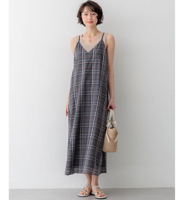 23区「【見上愛さん着用】ハイツイストシアーチェック キャミソールワンピース」|ワンピース|