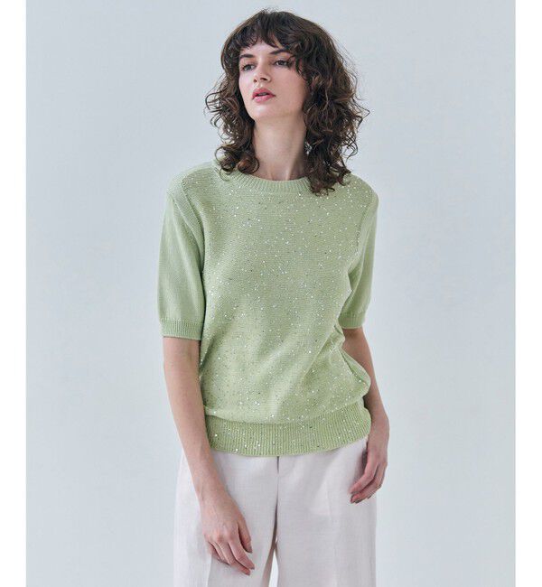BEIGE,「【洗える】FENNEL / コットンスパンコール半袖ニット」|ニット・セーター|Sage