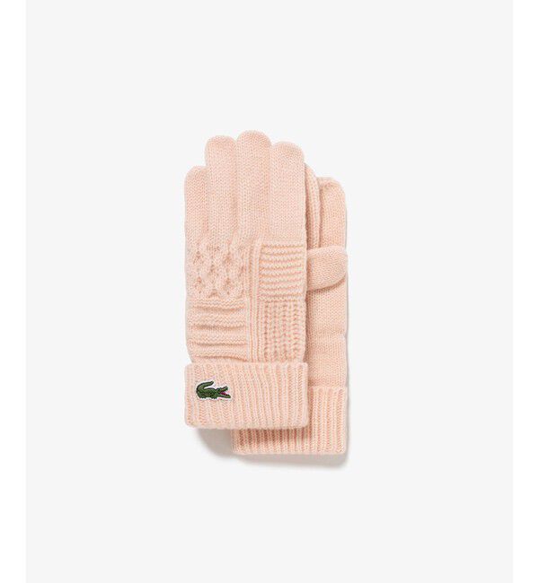 LACOSTE「アラン柄ブレンドウールニットグローブ」|手袋|ライトピンク