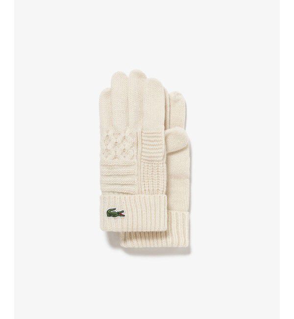 LACOSTE「アラン柄ブレンドウールニットグローブ」|手袋|オフホワイト