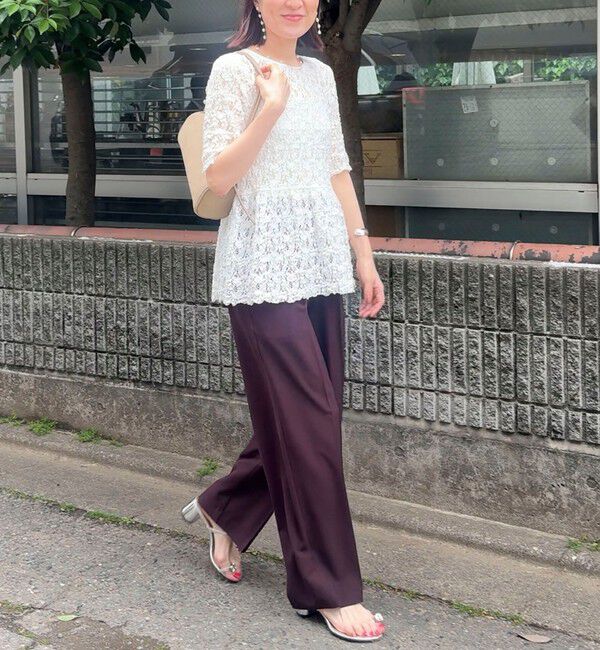 NOLLEY'S sophi「ウォッシャブルストレッチレースペプラム半袖プルオーバー」|シャツ・ブラウス|