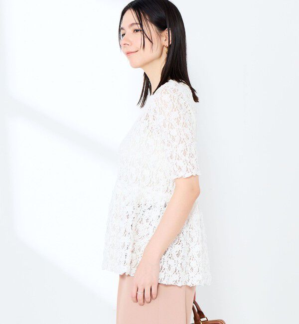 NOLLEY'S sophi「ウォッシャブルストレッチレースペプラム半袖プルオーバー」|シャツ・ブラウス|