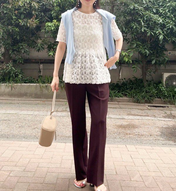 NOLLEY'S sophi「ウォッシャブルストレッチレースペプラム半袖プルオーバー」|シャツ・ブラウス|