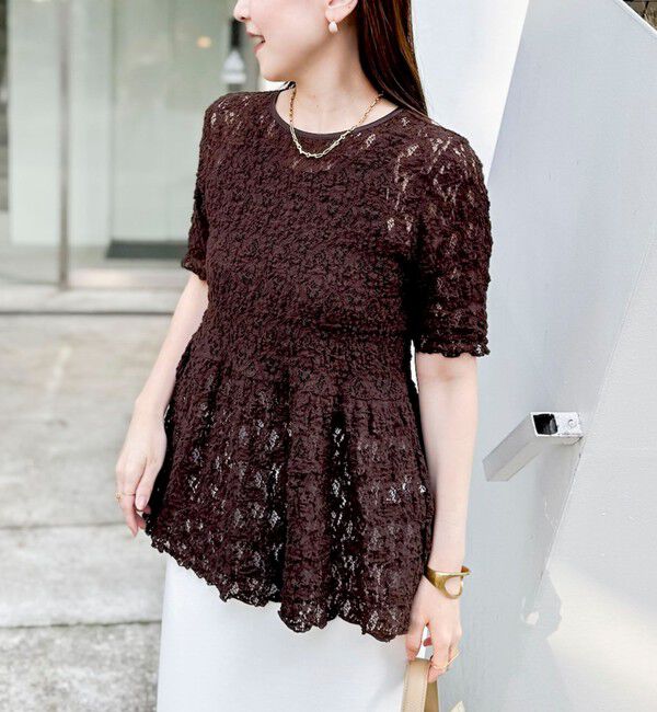 NOLLEY'S sophi「ウォッシャブルストレッチレースペプラム半袖プルオーバー」|シャツ・ブラウス|