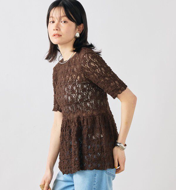 NOLLEY'S sophi「ウォッシャブルストレッチレースペプラム半袖プルオーバー」|シャツ・ブラウス|