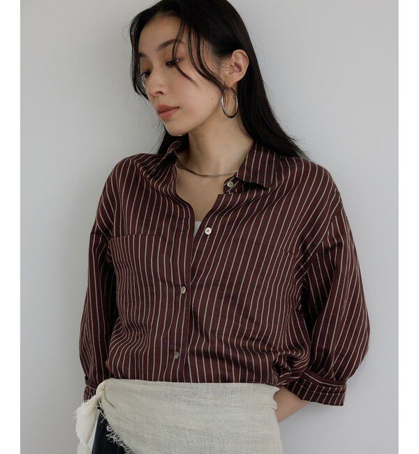 SALON adam et rope'「ACAR クロップドストライプシャツ」|シャツ・ブラウス|ブラウン系(22)