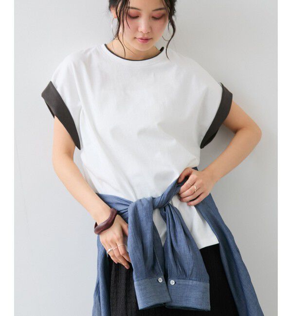 VIS「【WEB限定】天竺袖配色Tシャツ」|Tシャツ・カットソー|オフホワイト(15)