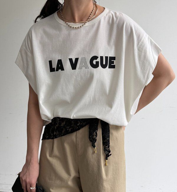  「袖タックフレンチメタリックロゴTEE」|Tシャツ・カットソー|