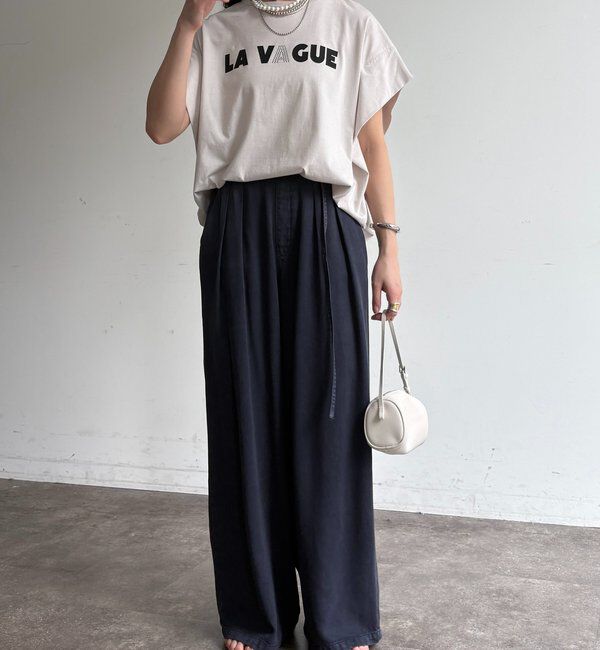  「袖タックフレンチメタリックロゴTEE」|Tシャツ・カットソー|