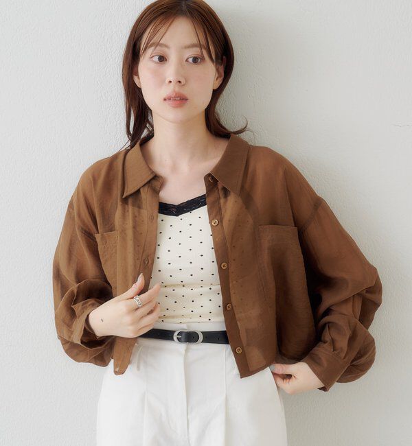  「【レース&無地】カップ付きレースドットキャミ」|キャミソール|