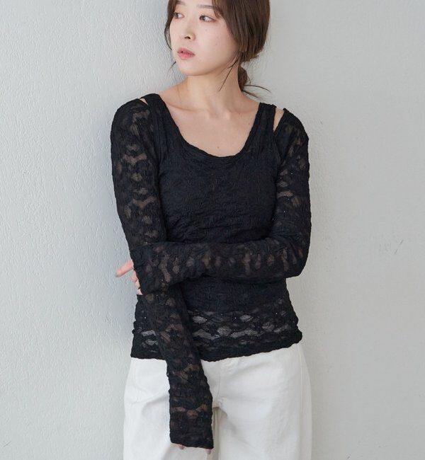  「【再入荷】レースレイヤードカットソー」|Tシャツ・カットソー|
