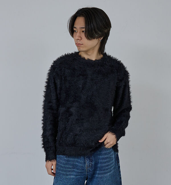 ABAHOUSE「【AH ABAHOUSE】ロングシャギー クルーネックニット」|ニット・セーター|ブラック