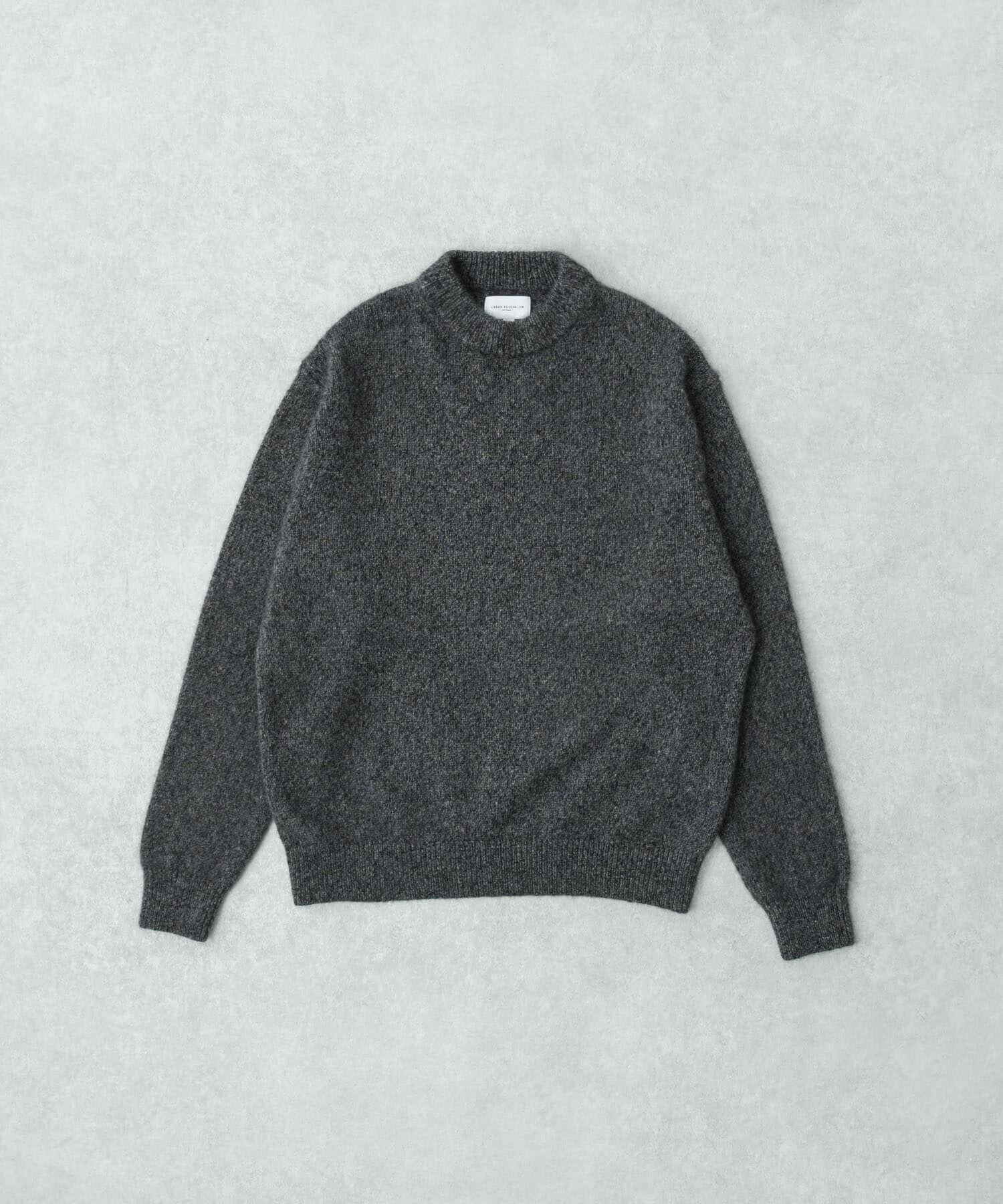 URBAN RESEARCH「new basic　CASHMERE SILK MOULINE CREW-NECK KNIT」|ニット・セーター|チャコールグレー