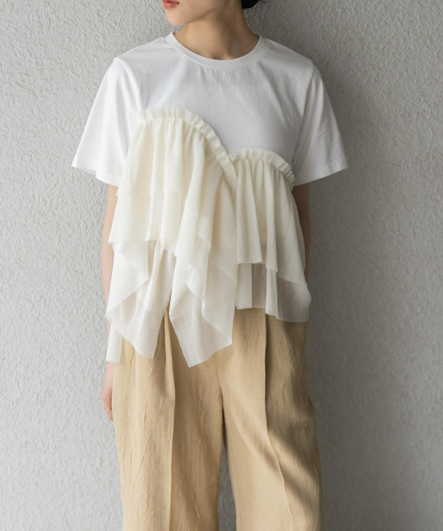  「アシメフリルドッキングTEE」|Tシャツ・カットソー|