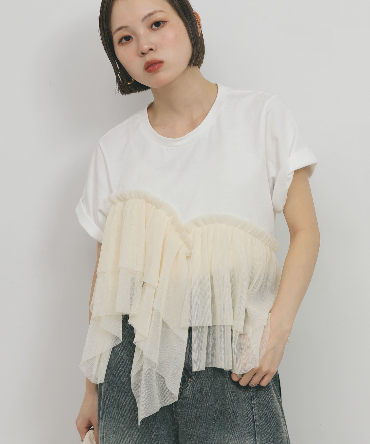 「アシメフリルドッキングTEE」|Tシャツ・カットソー|