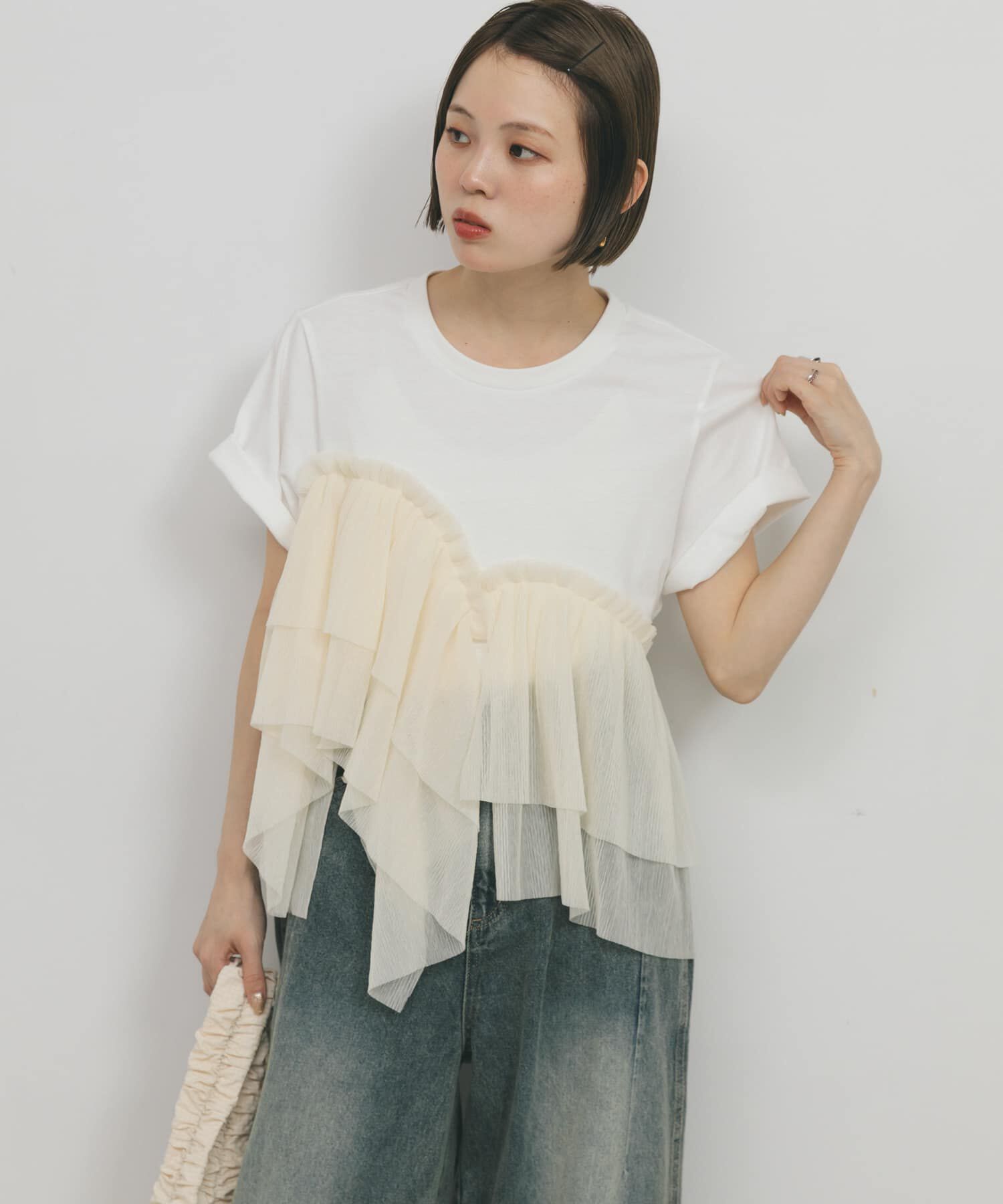  「アシメフリルドッキングTEE」|Tシャツ・カットソー|