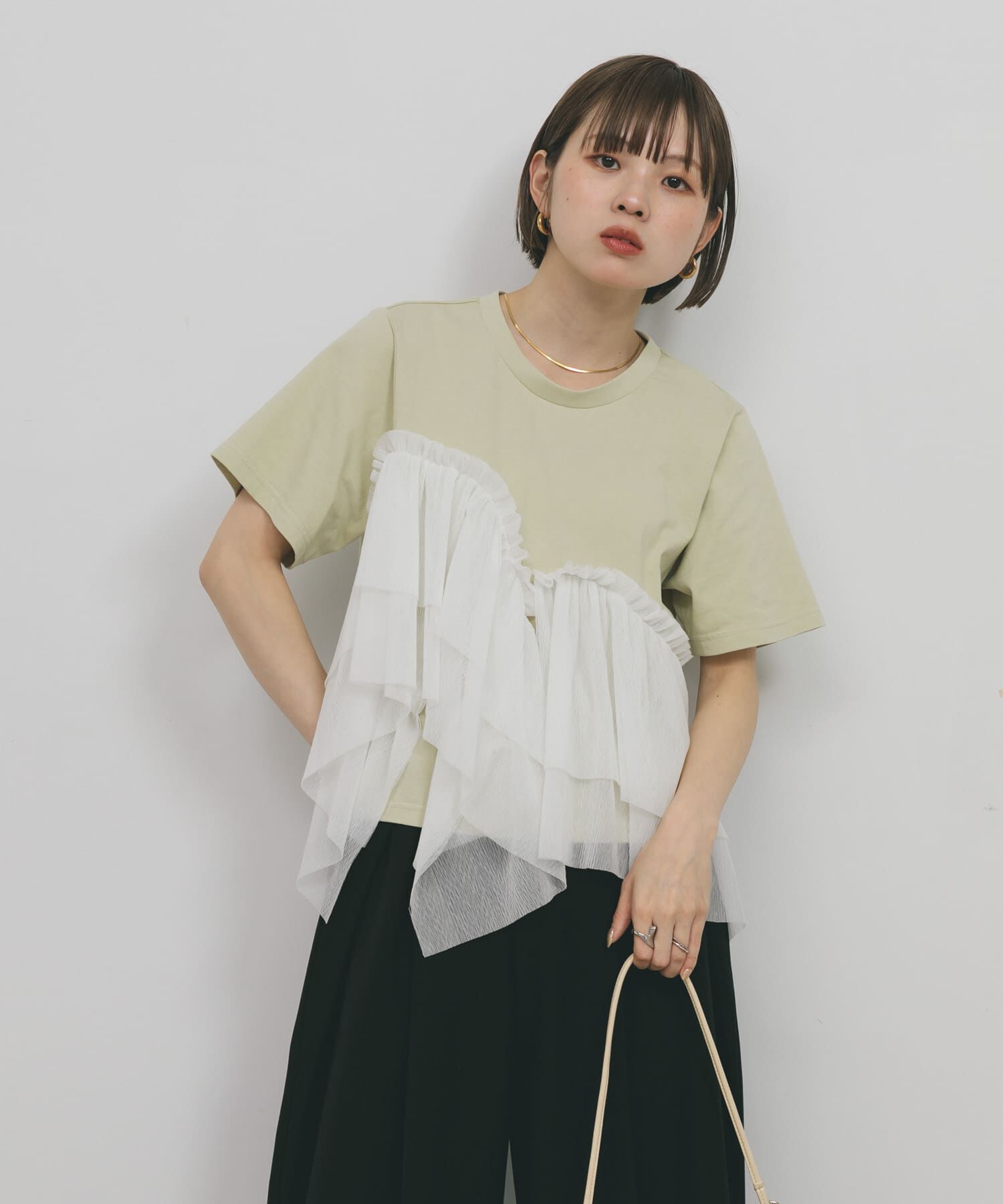  「アシメフリルドッキングTEE」|Tシャツ・カットソー|