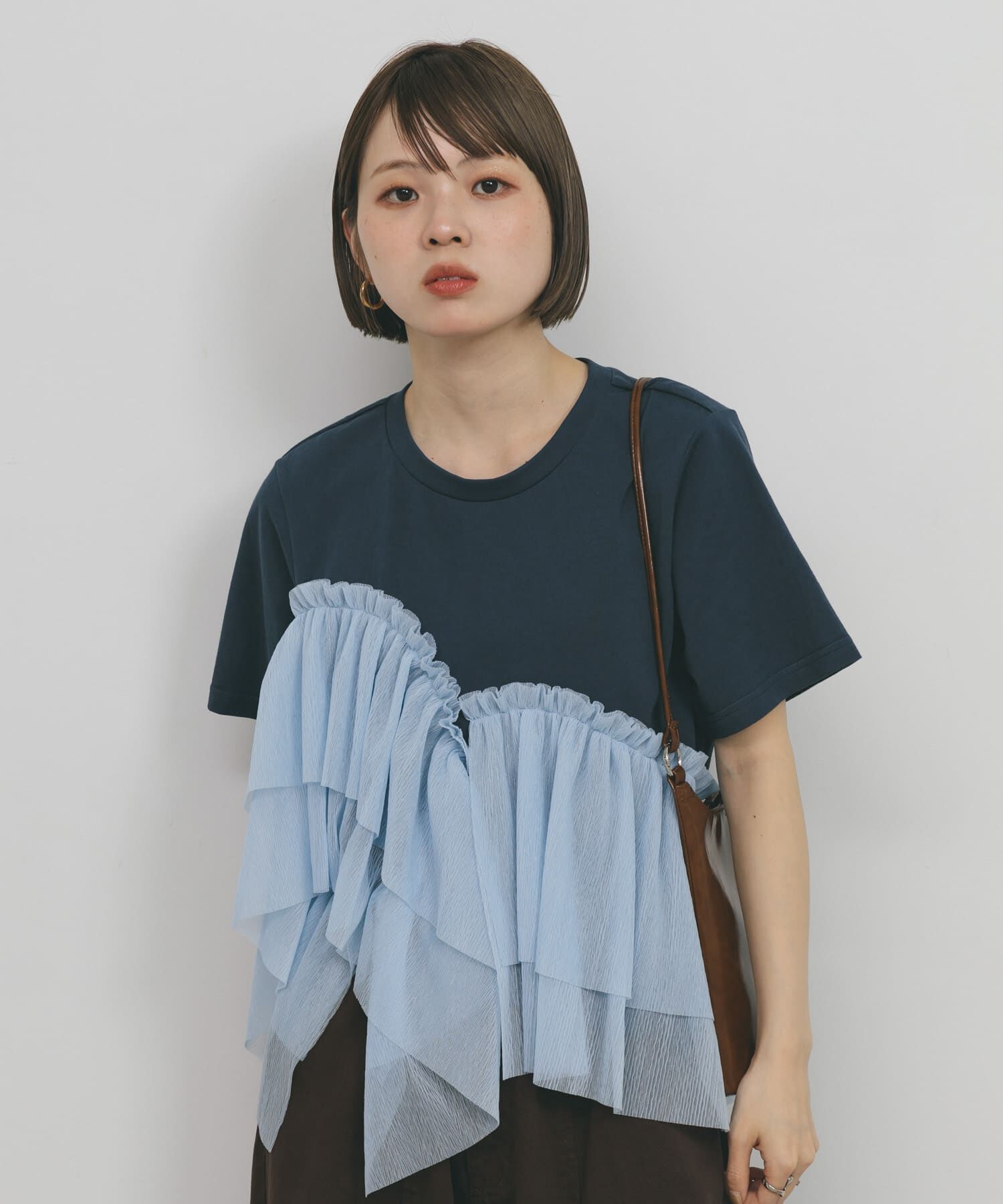  「アシメフリルドッキングTEE」|Tシャツ・カットソー|
