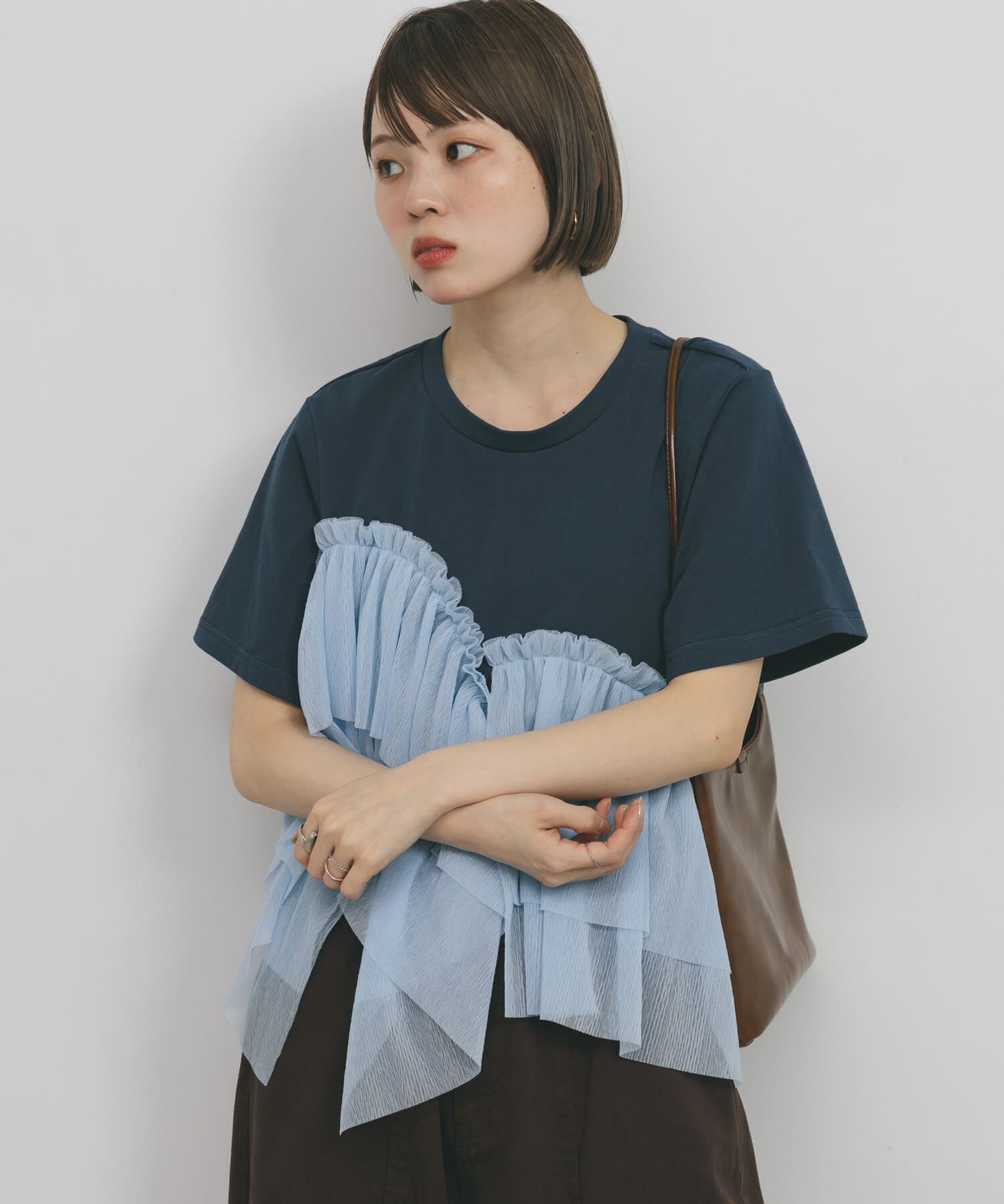  「アシメフリルドッキングTEE」|Tシャツ・カットソー|