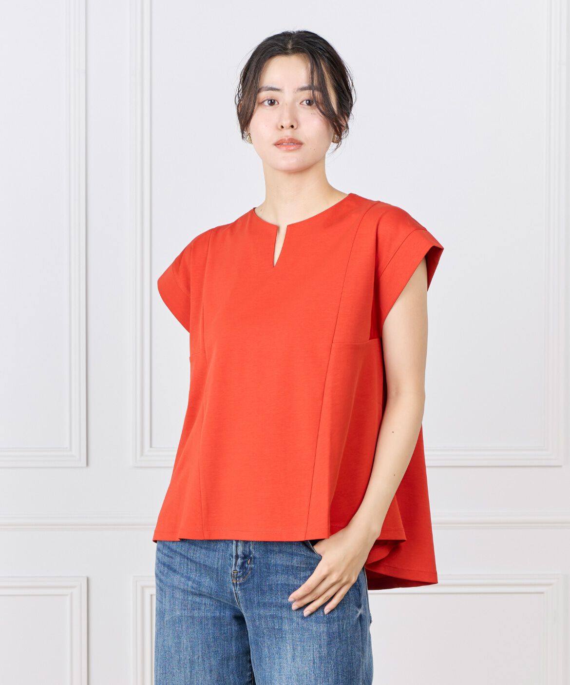 7-IDconcept.「裾ﾌﾚｱｰﾌﾟﾙｵｰﾊﾞｰ《UVｶｯﾄ》《接触冷感》|前後差ﾍﾑで華や 」|Tシャツ・カットソー|