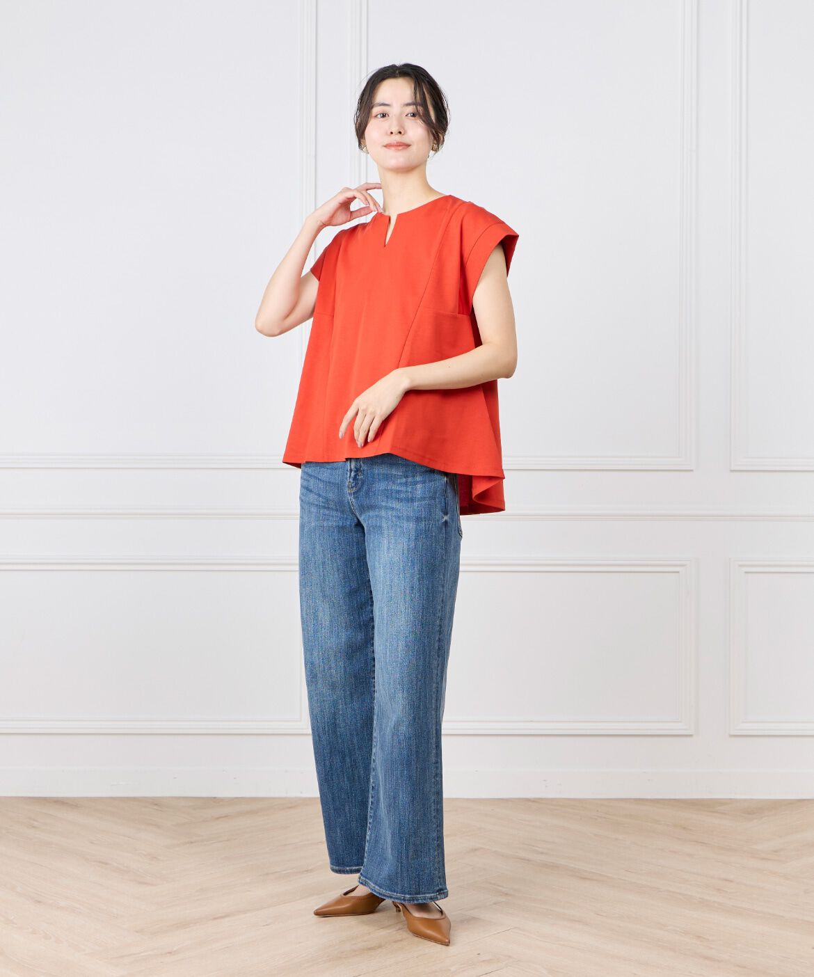 7-IDconcept.「裾ﾌﾚｱｰﾌﾟﾙｵｰﾊﾞｰ《UVｶｯﾄ》《接触冷感》|前後差ﾍﾑで華や 」|Tシャツ・カットソー|