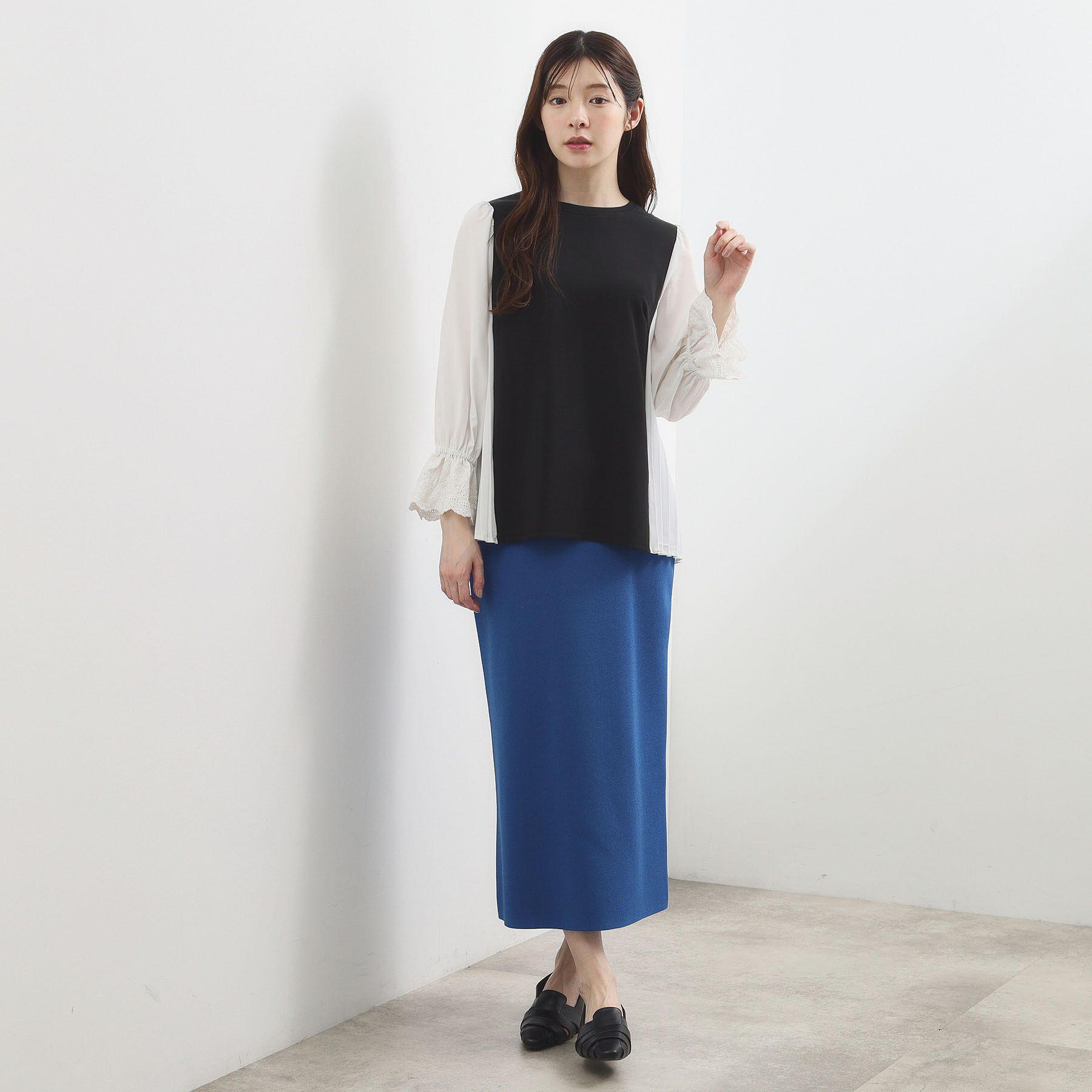 grove「【洗える・体型カバー】袖口レース・バックプリーツトップス」|Tシャツ・カットソー|