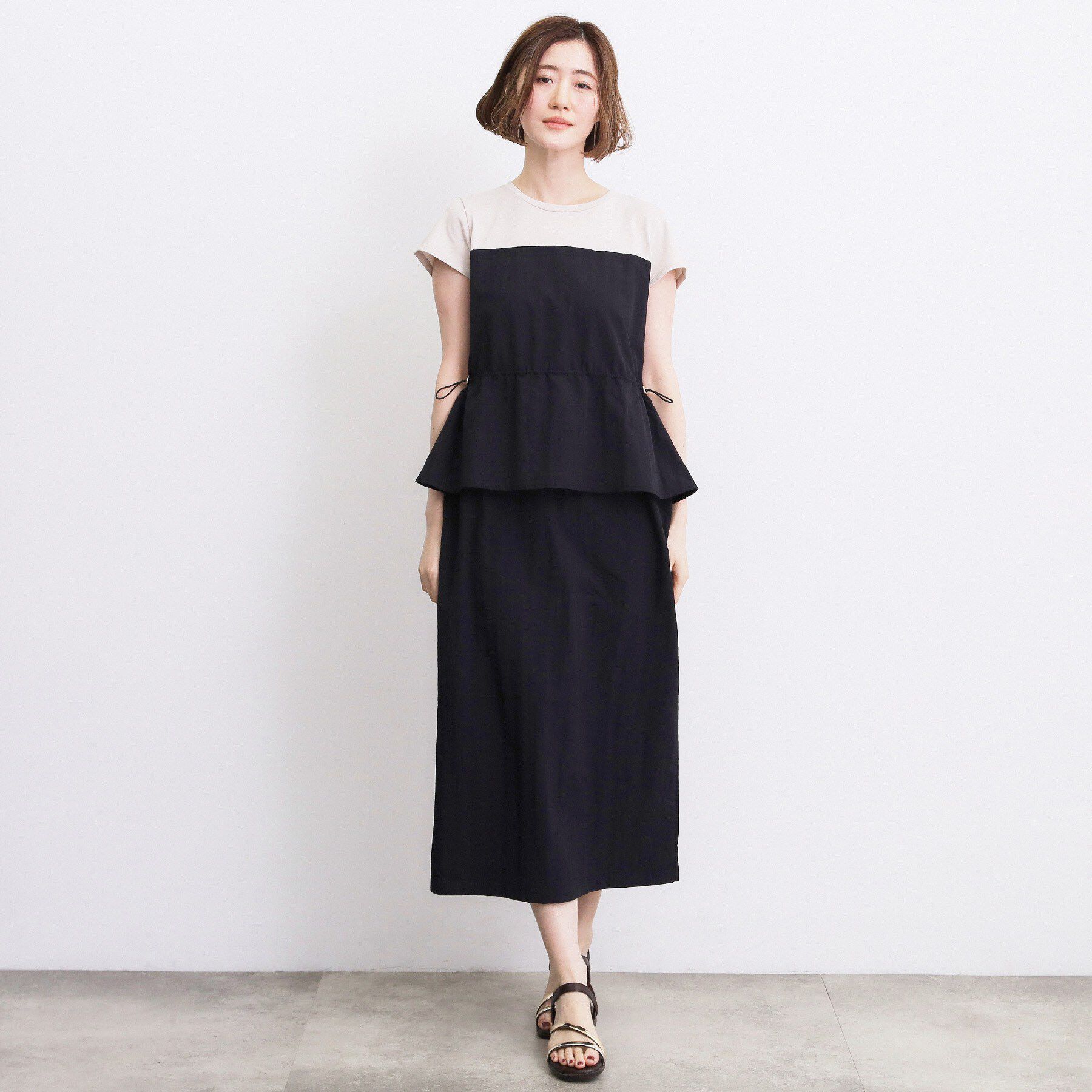grove「【低身長さんも選べる着丈・洗濯機◎】1枚で旬顔！Tシャツドッキングドロストワンピース」|ワンピース|