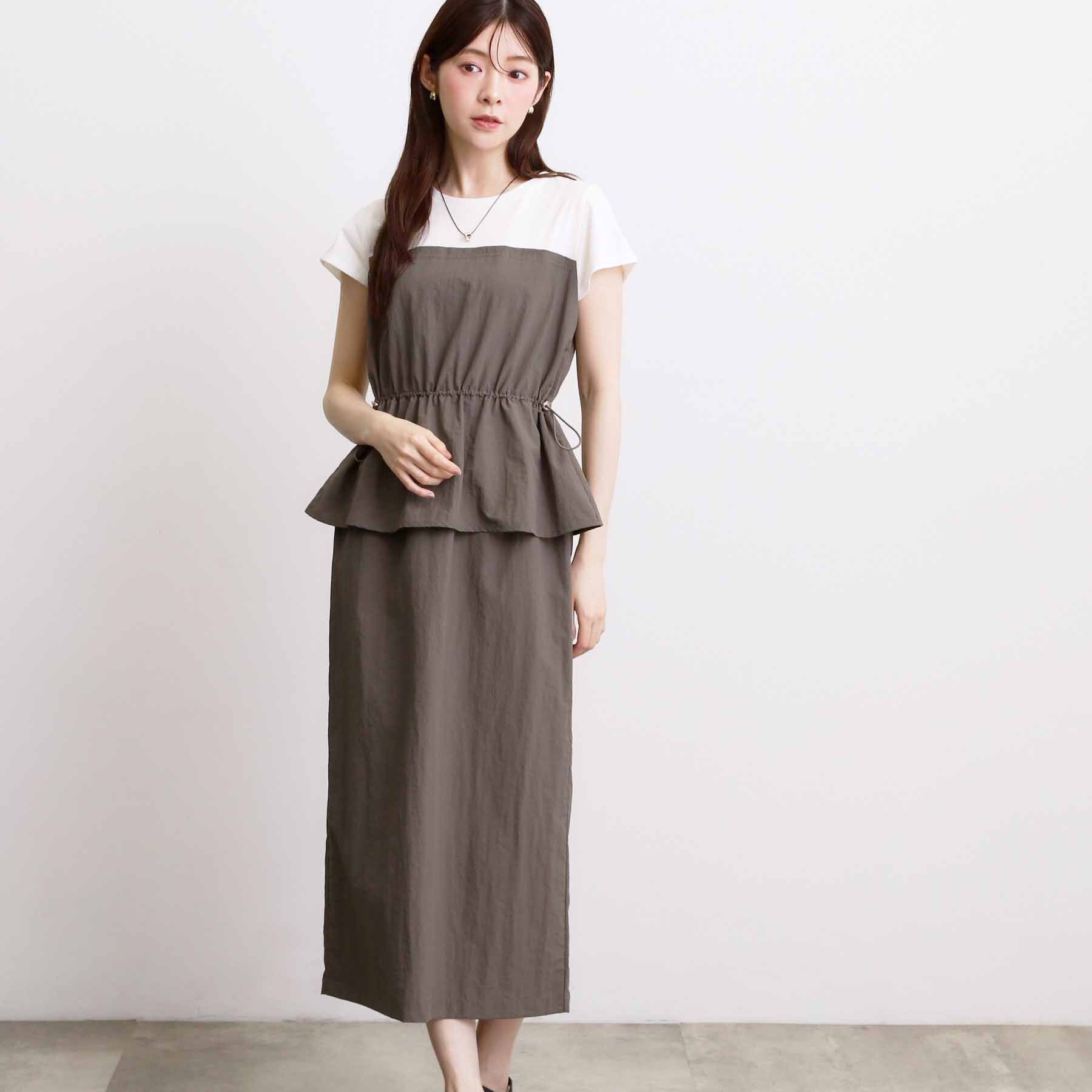 grove「【低身長さんも選べる着丈・洗濯機◎】1枚で旬顔！Tシャツドッキングドロストワンピース」|ワンピース|