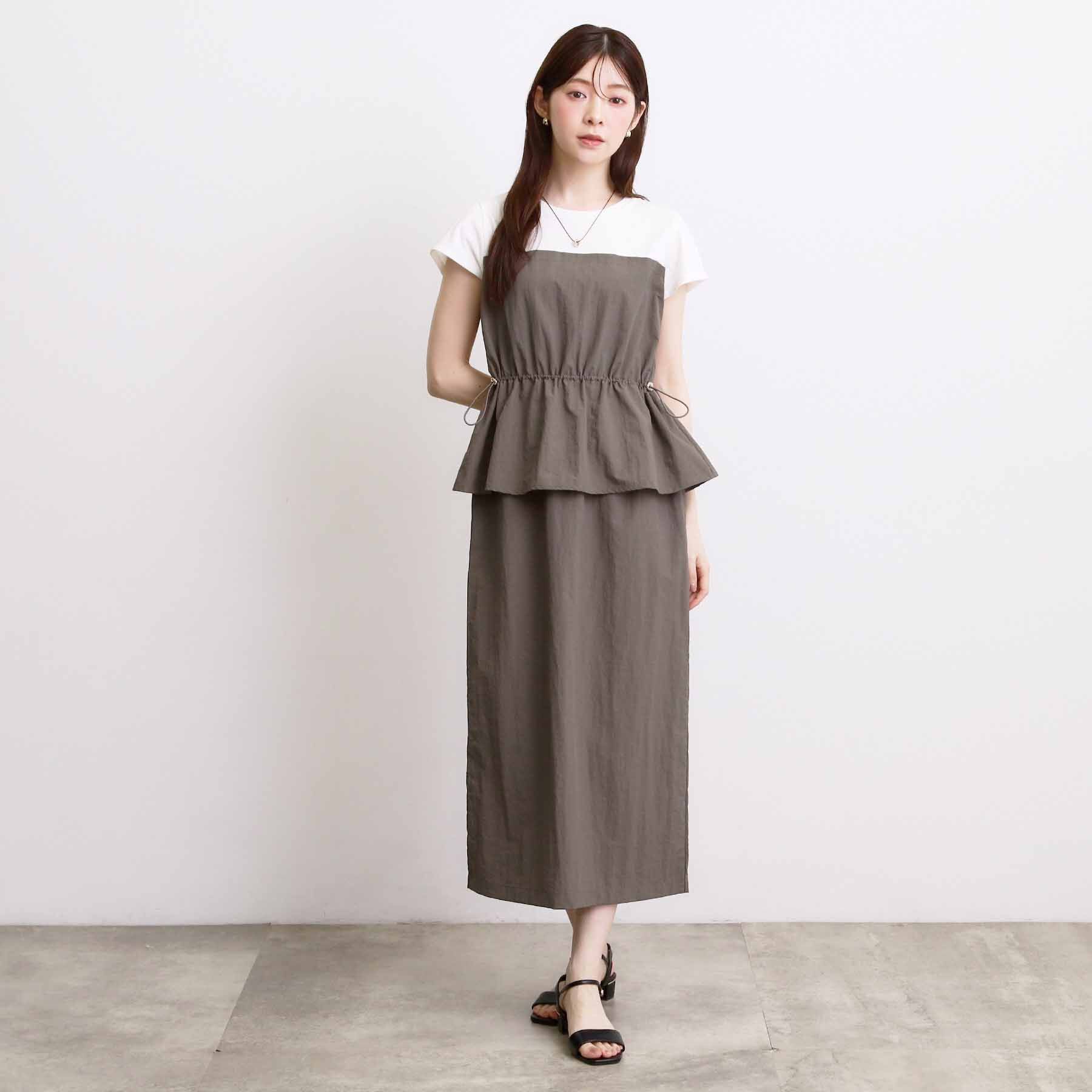 grove「【低身長さんも選べる着丈・洗濯機◎】1枚で旬顔！Tシャツドッキングドロストワンピース」|ワンピース|