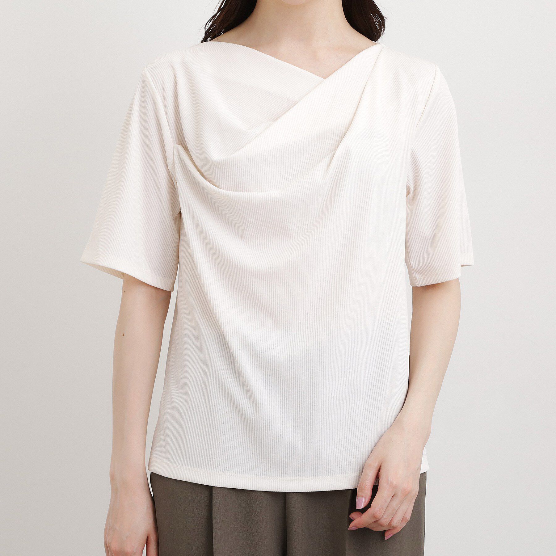 grove「着るだけで旬顔 ドレープネックテレコTシャツ」|Tシャツ・カットソー|
