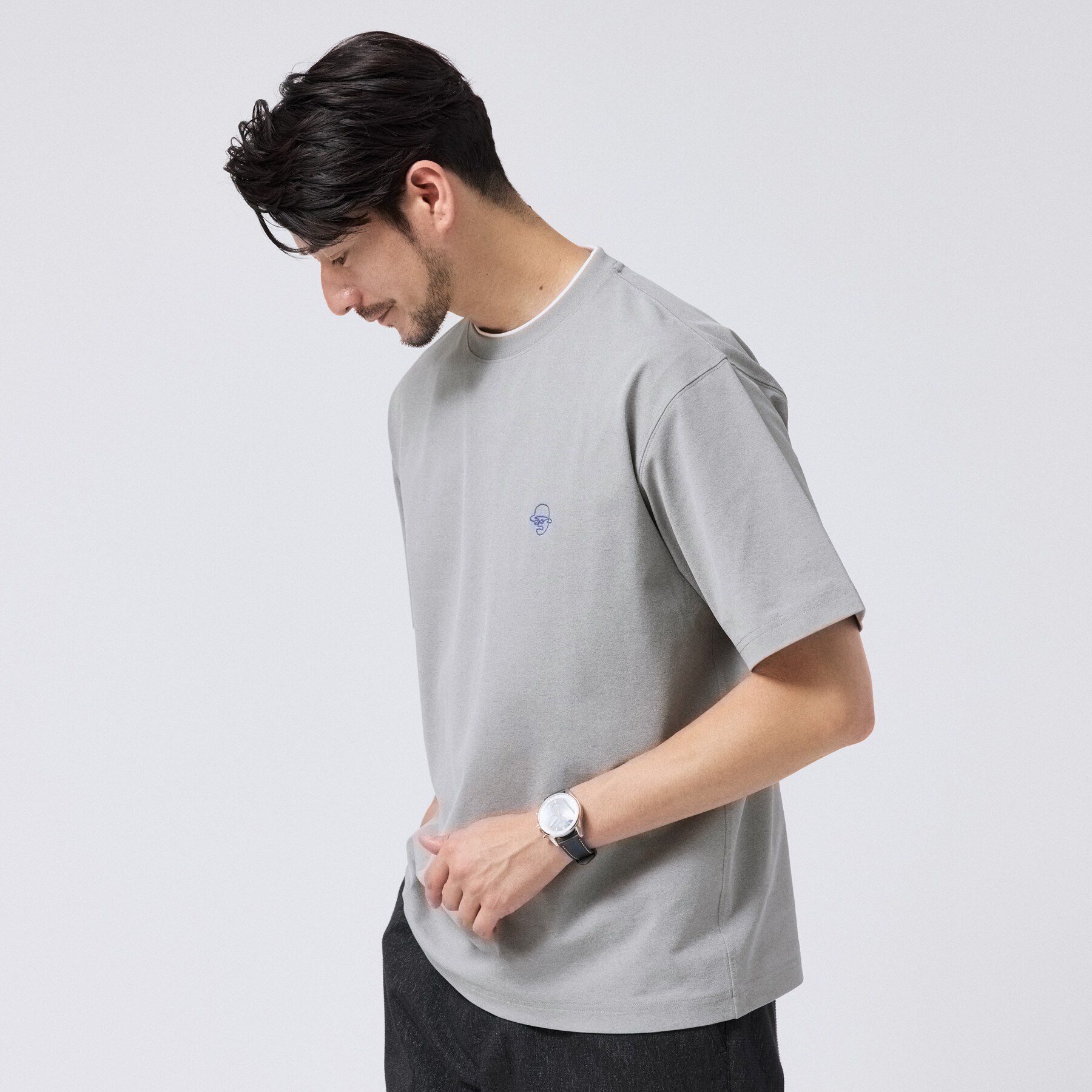TAKEO KIKUCHI「【汗染み軽減/接触冷感】フェイクレイヤード ワンポイント刺繍Ｔシャツ」|Tシャツ・カットソー|