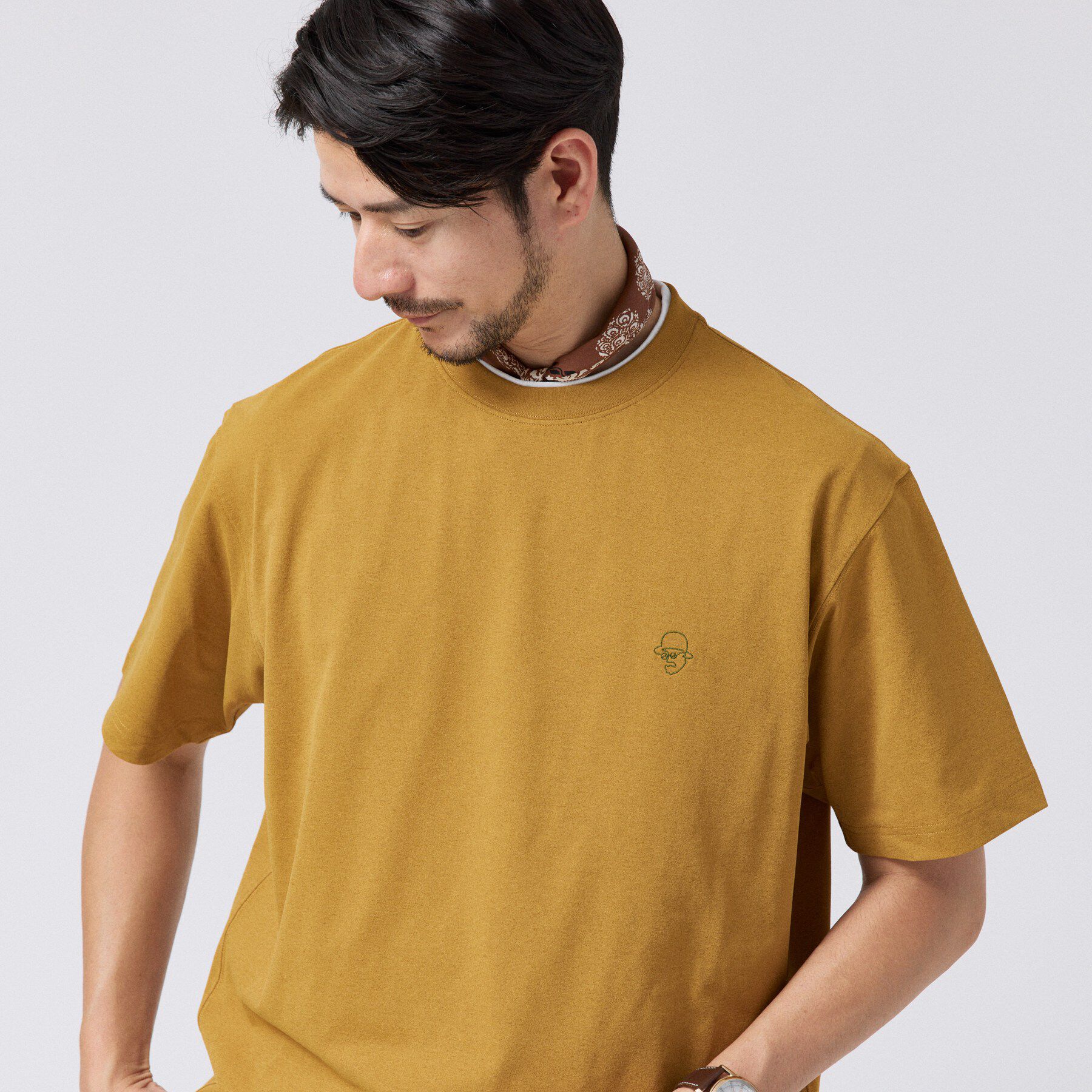 TAKEO KIKUCHI「【汗染み軽減/接触冷感】フェイクレイヤード ワンポイント刺繍Ｔシャツ」|Tシャツ・カットソー|