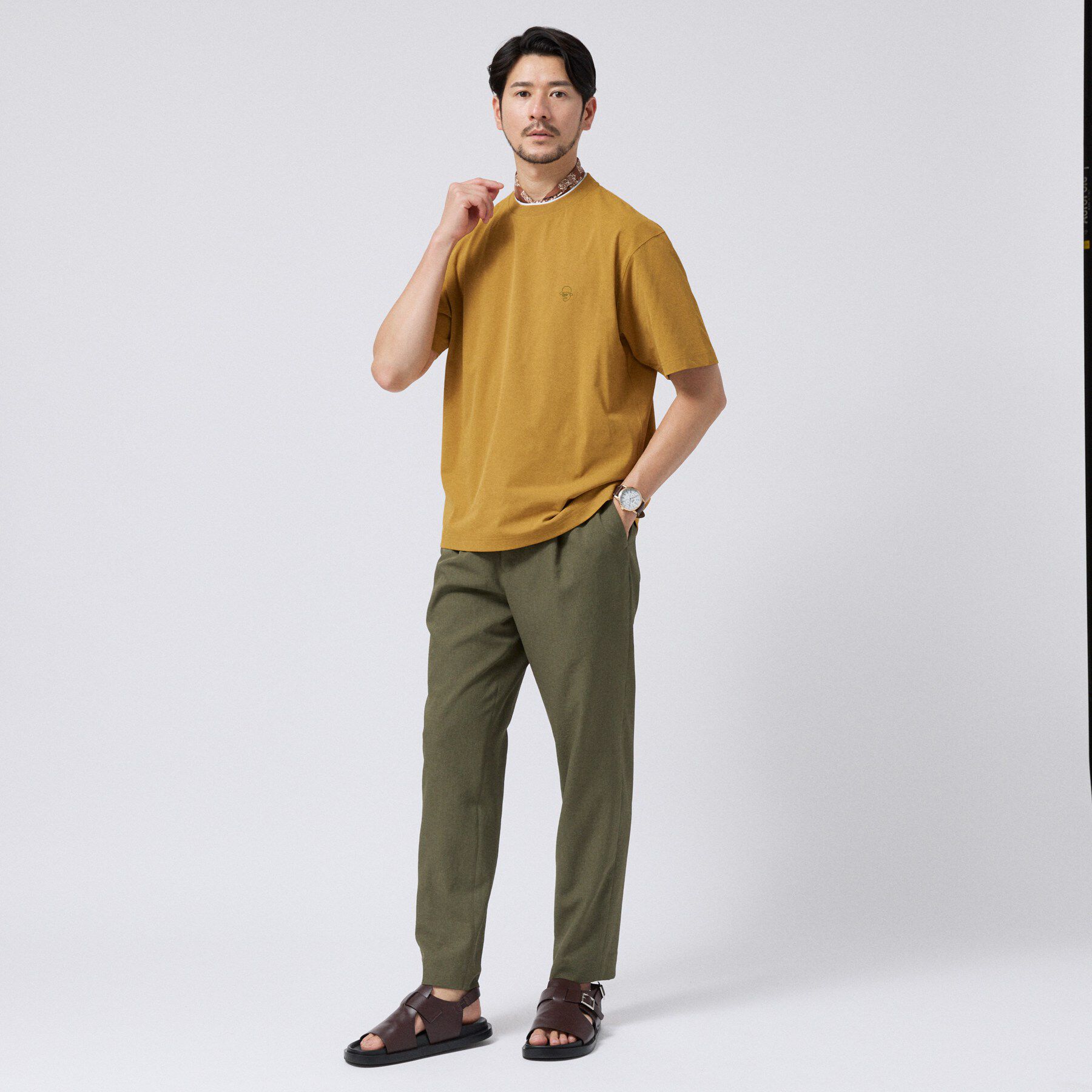 TAKEO KIKUCHI「【汗染み軽減/接触冷感】フェイクレイヤード ワンポイント刺繍Ｔシャツ」|Tシャツ・カットソー|