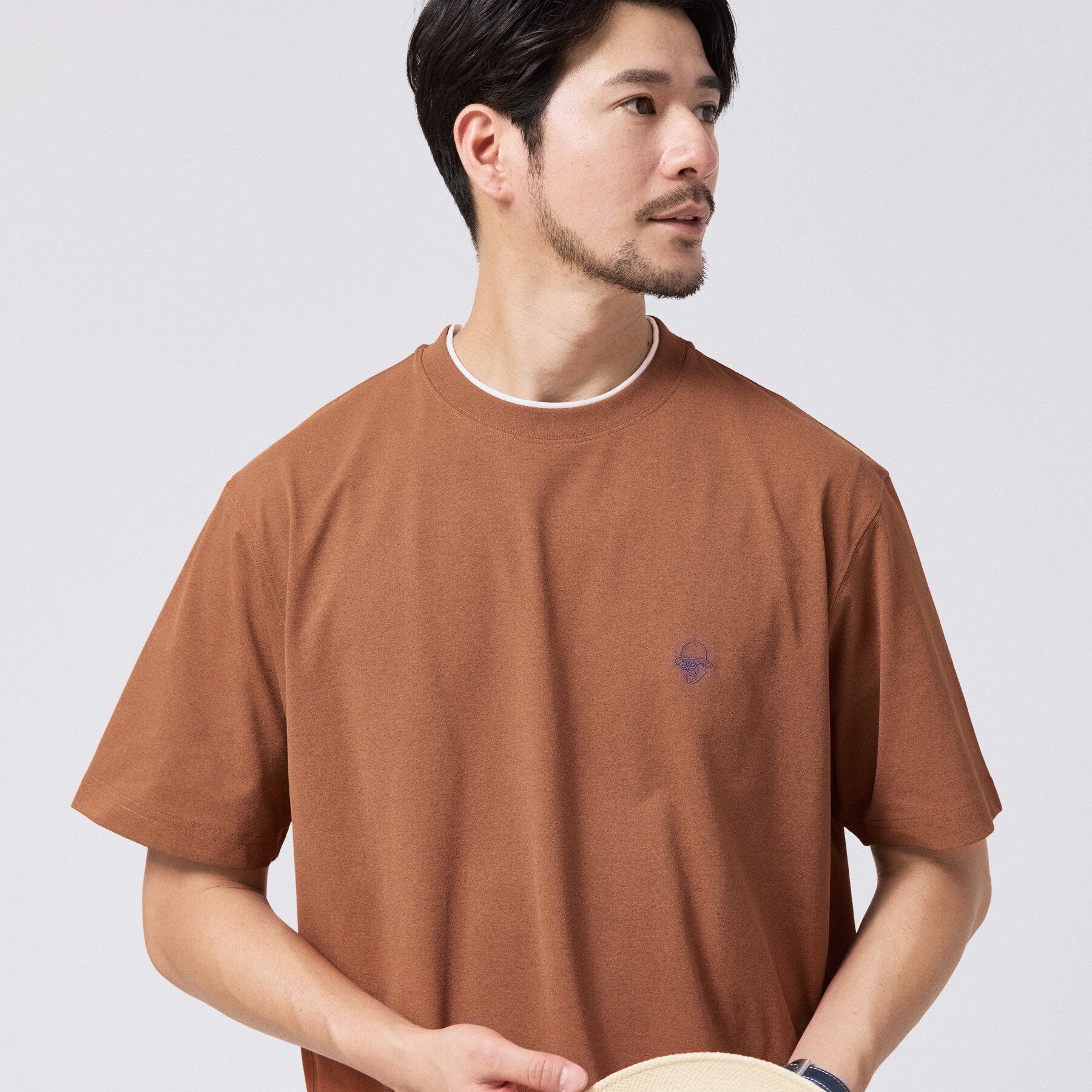 TAKEO KIKUCHI「【汗染み軽減/接触冷感】フェイクレイヤード ワンポイント刺繍Ｔシャツ」|Tシャツ・カットソー|