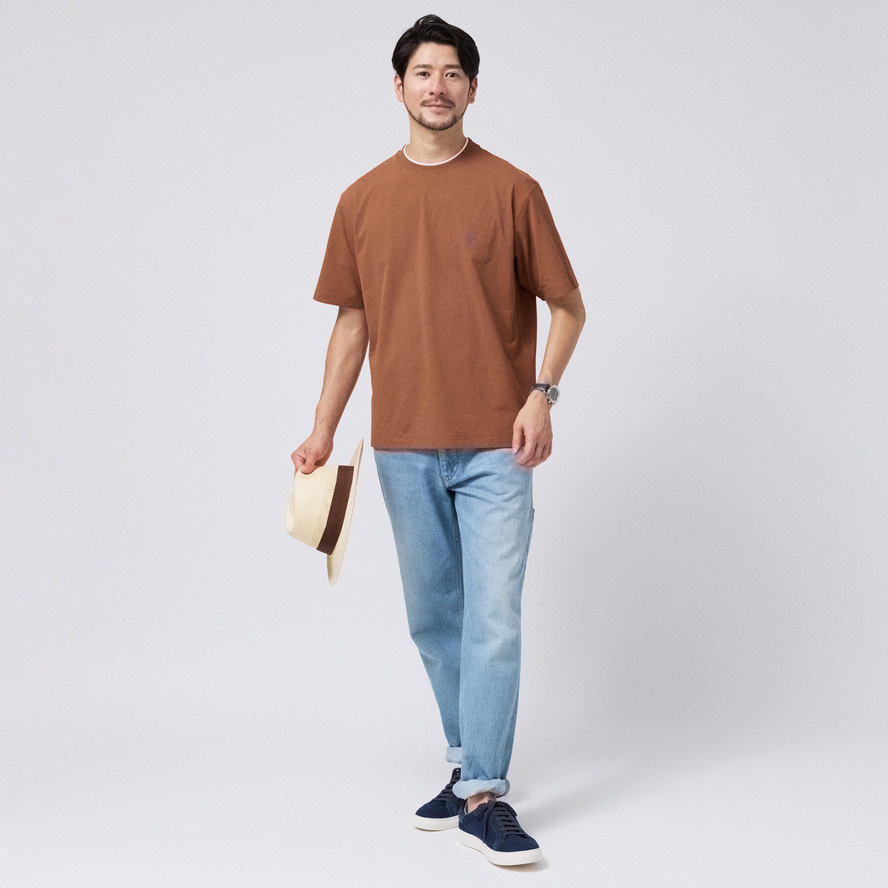 TAKEO KIKUCHI「【汗染み軽減/接触冷感】フェイクレイヤード ワンポイント刺繍Ｔシャツ」|Tシャツ・カットソー|