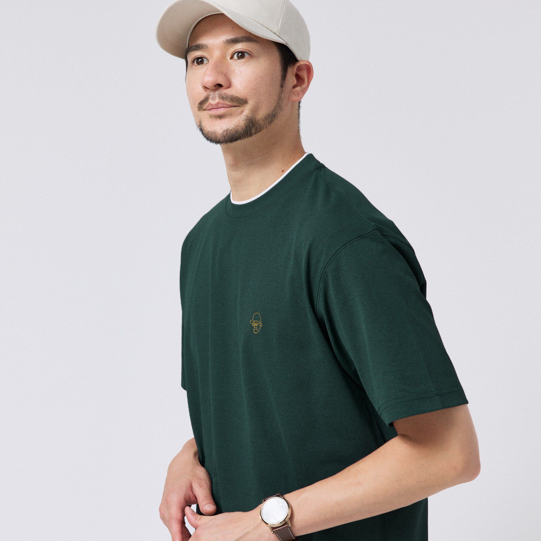 TAKEO KIKUCHI「【汗染み軽減/接触冷感】フェイクレイヤード ワンポイント刺繍Ｔシャツ」|Tシャツ・カットソー|